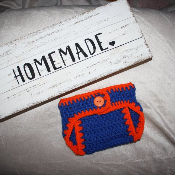 🧡 BLUE + ORANGE DIAPER COVER · 0–3 MO 💙 - Picture 3 of 5